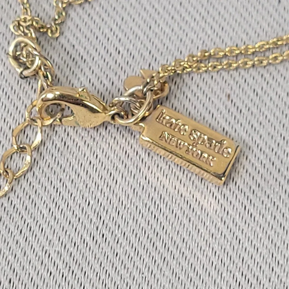 Kate Spade Ribbon Bow Necklace Women Gold Tone Crystal Accent Double Strand